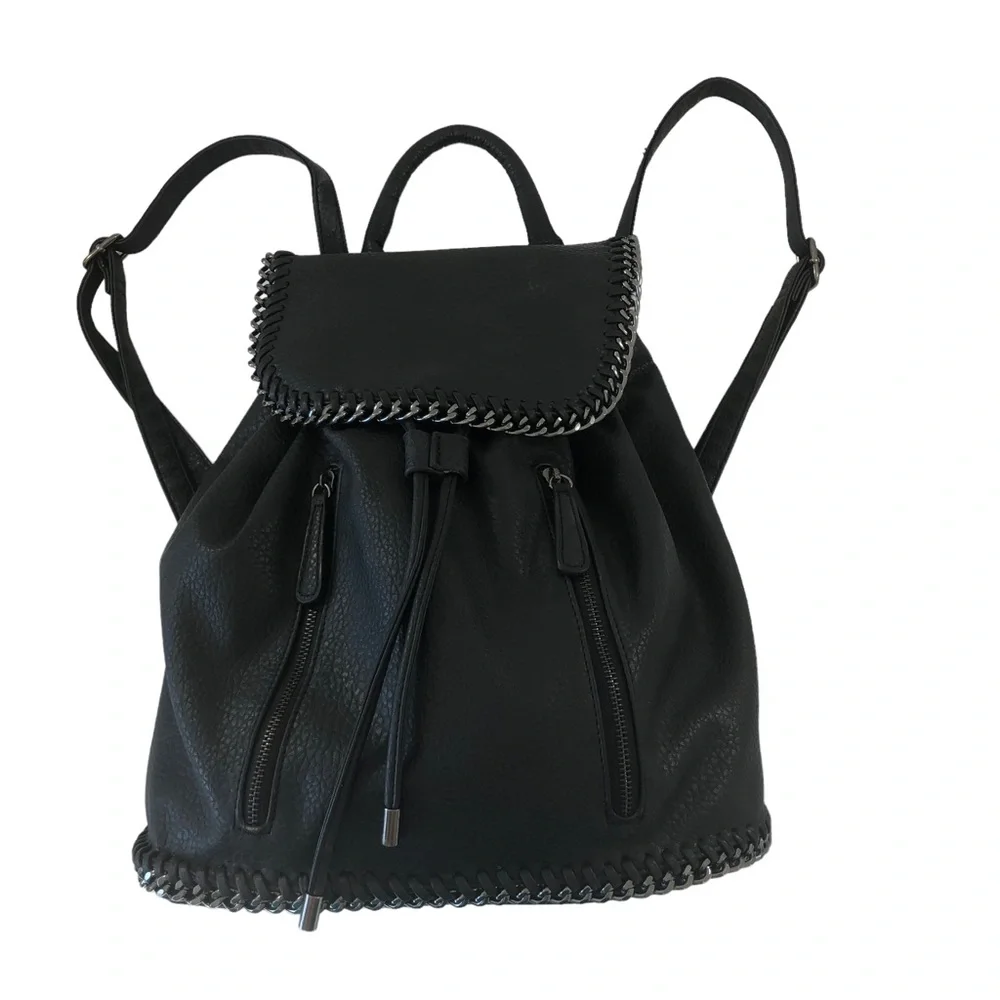Expressions NYC Lg Black Luxury Vegan Leather Backpack Shoulder Bag GUNMETAL